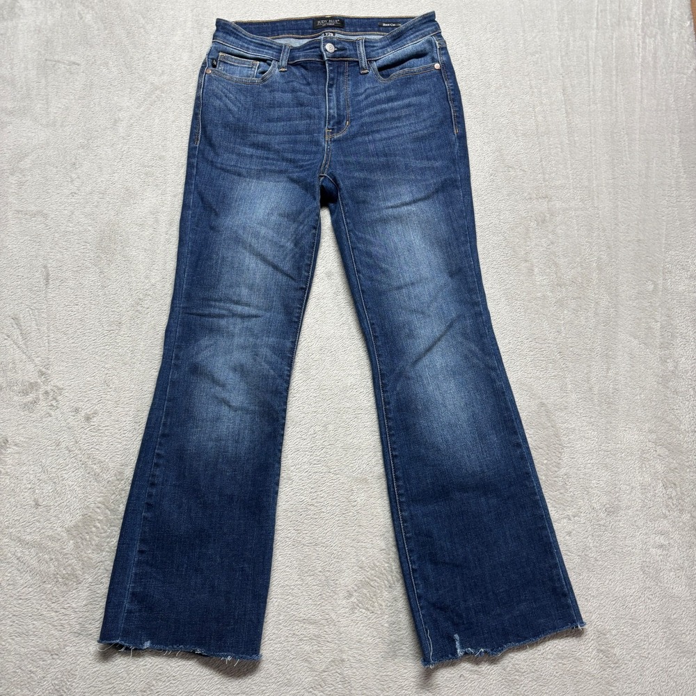Judy Blue Jeans Womens 7/28 Blue Dark BootCut Frayed Hem Stretch Denim JB82519DK